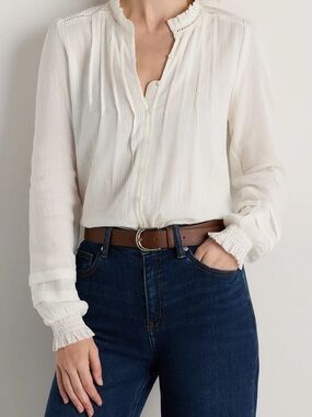 Organic Textured Cotton Peasant Blouse - Small